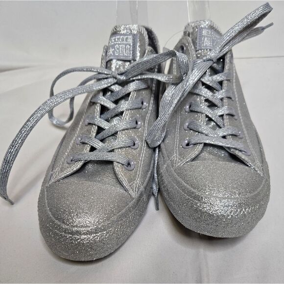 NEW Converse All Star CTAS silver glitter bling low oxford sneaker shoe 10/8 - Picture 3 of 8